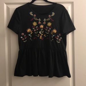 Black Floral Embroidered Blouse